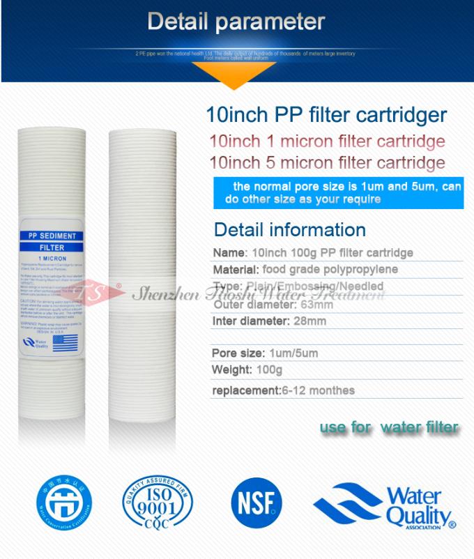 Cartuchos de filtro soplados derretimiento del refrigerador de agua de los PP de la categoría alimenticia tarifa del filtro de 10" 1/5 micrón